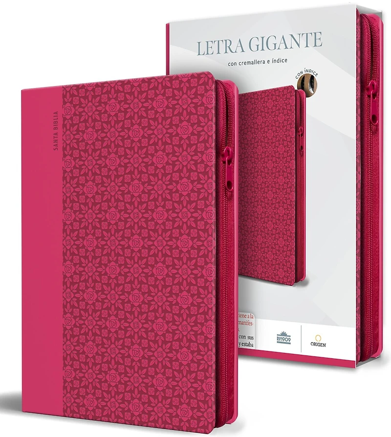 Biblia Reina Valera letra gigante, símil piel rosada con cremallera e índice / Spanish Bible Reina Valera Giant Print, Pink Leathersoft with Zipper and Index