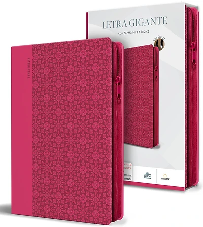 Biblia Reina Valera letra gigante, símil piel rosada con cremallera e índice / Spanish Bible Reina Valera Giant Print, Pink Leathersoft with Zipper and Index