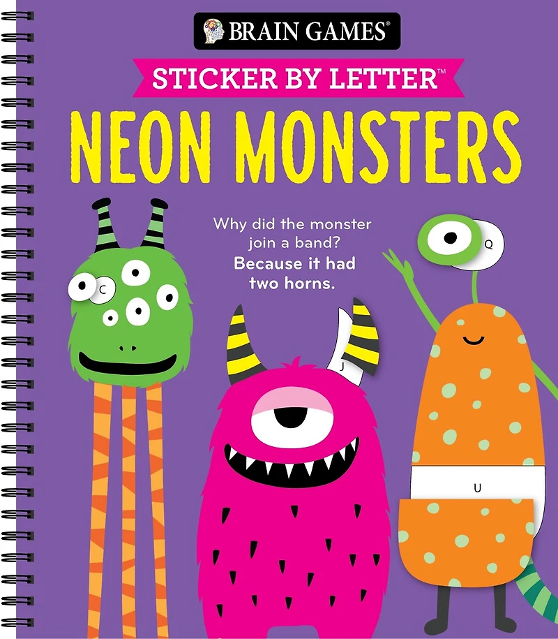 Brain Games - Sticker by Letter: Neon Monsters + Jokes (20 Images to Sticker)