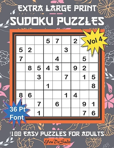 Extra Large Print Sudoku Puzzles: 100 Easy Puzzles for Adults and Seniors: Pretty Modern Orange and Gray Leaf Design Sudoku Gift For Women (Floral Series, Vol. 4)