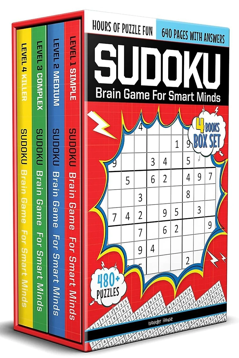 Sudoku - Brain Games For Smart Minds Box Set Of 4 Books : Brain Booster Puzzles for Kids, 480 + Fun Games. Combo of Easy, Hard, Killer, Complex Levels.