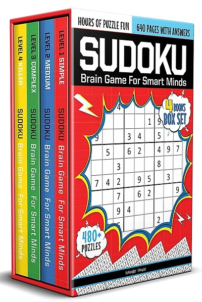 Sudoku - Brain Games For Smart Minds Box Set Of 4 Books : Brain Booster Puzzles for Kids, 480 + Fun Games. Combo of Easy, Hard, Killer, Complex Levels.