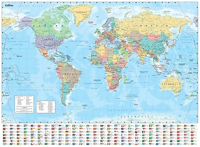 Collins Large World Wall Laminated Map (70 x 91.5 cm): Laminated map with flags, perfect for classroom, office and home