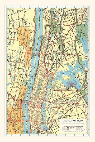 Vintage Journal Map of Manhattan and Bronx, New York