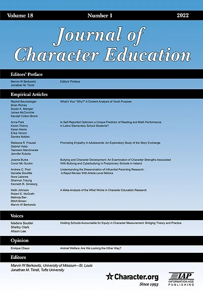 Journal of Character Education Vol 18 Issue 1