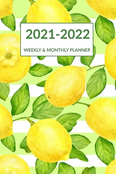 2021 2022 Weekly & Monthly Planner: Striped Green Leaves Lemon Cover, Pocket-sized Academic Planner Mid-Year July 2021 to June 2022, Calendar Organizer Agenda