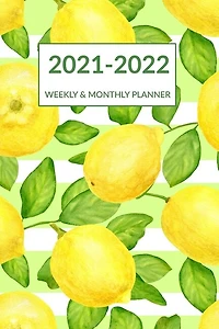 2021 2022 Weekly & Monthly Planner: Striped Green Leaves Lemon Cover, Pocket-sized Academic Planner Mid-Year July 2021 to June 2022, Calendar Organizer Agenda