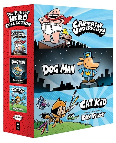 Dav Pilkey's Hero Collection: 3-Book Boxed Set (Captain Underpants #1, Dog Man #1, Cat Kid Comic Club #1)