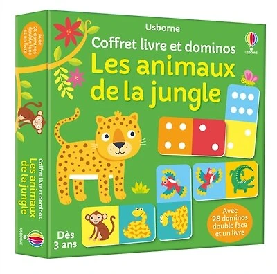 Les animaux de la jungle : Coffret livre et dominos: Coffret livre et dominos