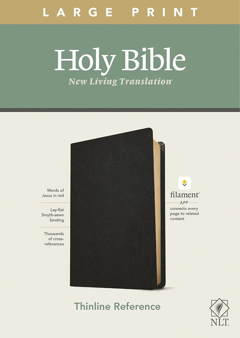 Nlt Large Print Thinline Reference Bible, Filament Enabled Edition (red Letter, Genuine Leather, Black)