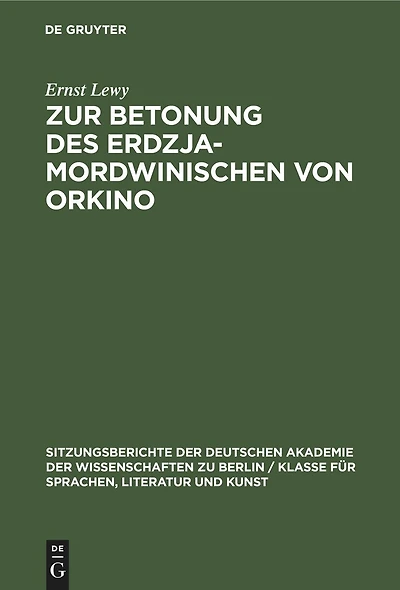 Zur Betonung des Erdzja-Mordwinischen von Orkino