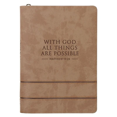 Journal Classic Zip Taupe With God All Things are Possible Matt. 19:26