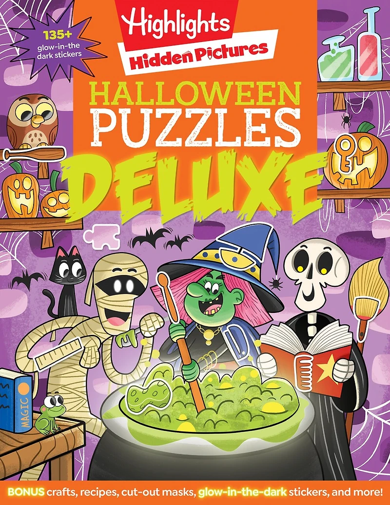 Halloween Puzzles Deluxe: Jumbo Halloween Gift for Kids with Seek and Find Puzzles, Over 600 Hidden Objects, 135 Glow-in-the-Dark Stickers, Recipes and Crafts