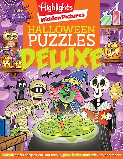 Halloween Puzzles Deluxe: Jumbo Halloween Gift for Kids with Seek and Find Puzzles, Over 600 Hidden Objects, 135 Glow-in-the-Dark Stickers, Recipes and Crafts