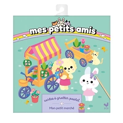 Mes petits amis: Cartes à gratter pastel Mon petit marché