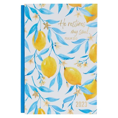 Christian Art Gifts 2023 12-Month Hardcover Planner for Women | He Restores My Soul - Psalm 23:3 Inspirational Bible Verse