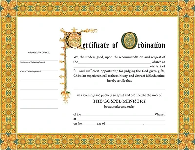 Certificate of Ordination for Minister - Flat (Package of 6)
