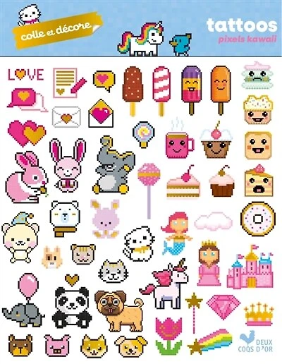 Colle et décore: Tattoos pixels kawaii