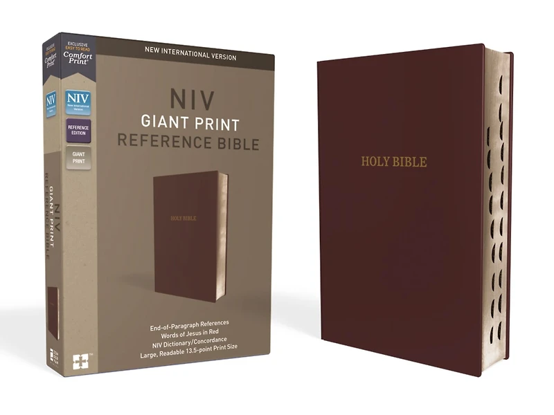 Niv, Reference Bible, Giant Print, Leather-look, Burgundy, Red Letter, Thumb Indexed, Comfort Print