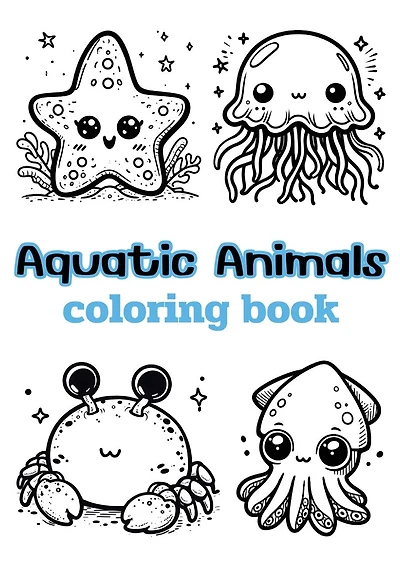 Aquatic Animals coloring book: Children's coloring pages + word search puzzles