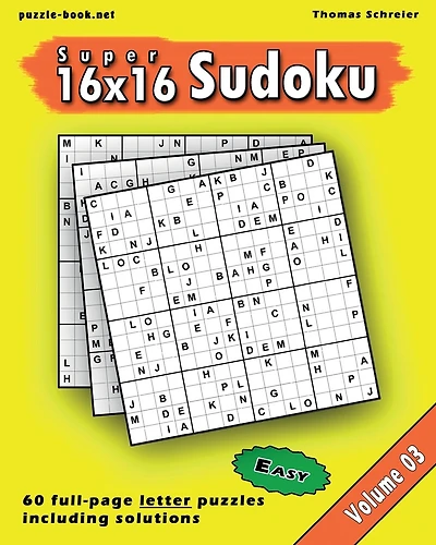 16x16 Super Sudoku: Easy 16x16 Full-page Alphabet Sudoku