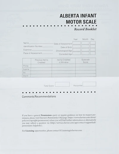 Alberta Infant Motor Scale Score Sheets (aims): Package Of 50 Score Sheets