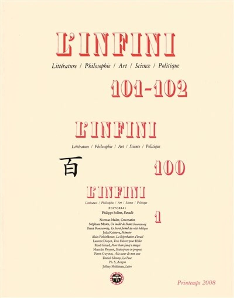 Infini (L'), n°101. Roman et références historiques, 1983-2007 : sommaires des cent premiers numéros: sommaires des cent premiers numéros