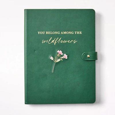 Faux Leather Embroidered Journal, Wildflowers