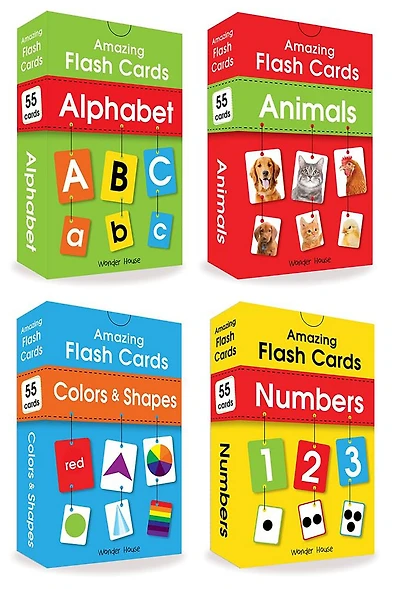 Amazing Flash Cards Set Of 4 Boxes: Early Development OF Preschool Toddler (220 Cards, Alphabet, Number, Animals, Colors And Shapes)
