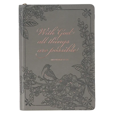 Journal Classic Zip Gray With God Matt. 19:26