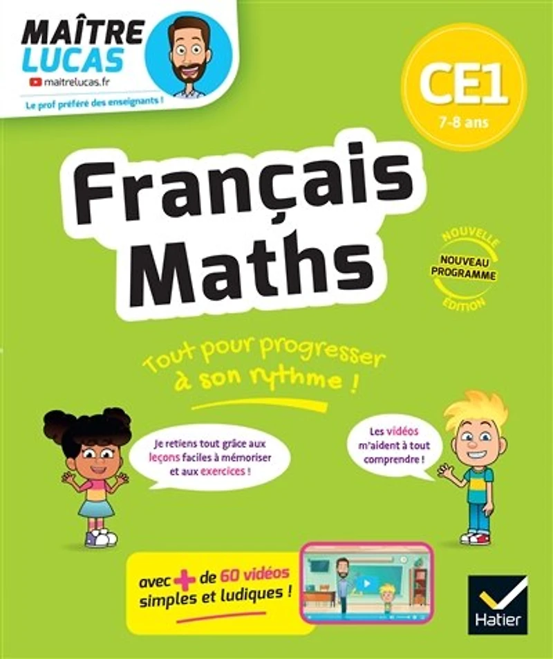 Français, maths CE1, 7-8 ans: cahier de soutien avec des vidéos, leçons et exercices corrigés