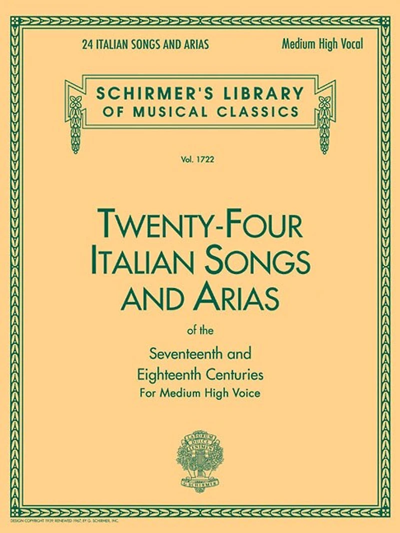 24 Italian Songs & Arias of the 17th: Schirmer Library Classics Volume 1722 Medium High Voice Book Only