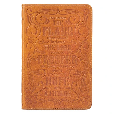 Christian Art Gifts Classic Handy-sized Full Grain Leather Journal I Know the Plans Jeremiah 29:11 Bible Verse Inspirational Scripture Notebook Ribbon 240 Ruled Pages, 5.7" x 7", Brown