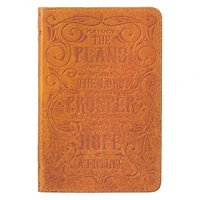 Christian Art Gifts Classic Handy-sized Full Grain Leather Journal I Know the Plans Jeremiah 29:11 Bible Verse Inspirational Scripture Notebook Ribbon 240 Ruled Pages, 5.7" x 7", Brown