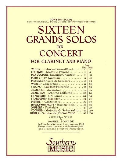 16 Grand Solos De Concert: Clarinet With Piano