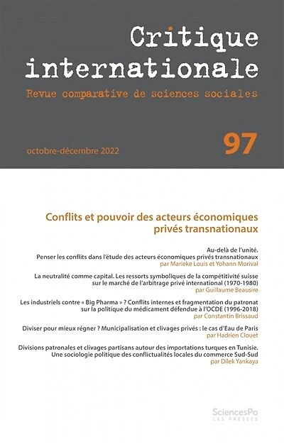 Critique internationale, n°97. Conflits et pouvoir des acteurs économiques privés transnationaux