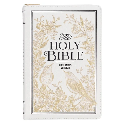 KJV Bible Thinline LP Faux Leather, White and Gold w/zipper