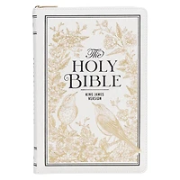 KJV Bible Thinline LP Faux Leather, White and Gold w/zipper