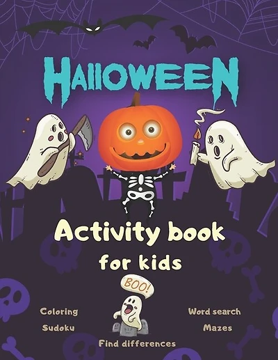 Halloween Activity Book Coloring Mazes Sudoku Word search Find differences for Kids
