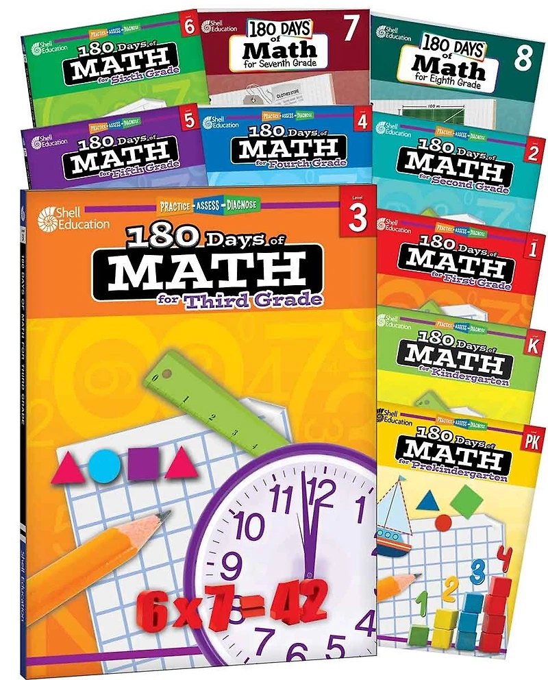 180 Days(tm) Math Pk-8: 10-Book Set: Practice, Assess, Diagnose