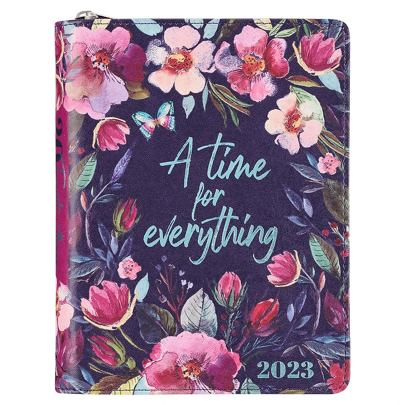 Christian Art Gifts 2023 12-Month Women's Daily Personal Planner/Organizer w/Zipper Closure - A Time for Everything - Ecclesiastes 3:1 Inspirational Bible Verse, Jan 2023-Dec 2023, Navy/Maroon Floral