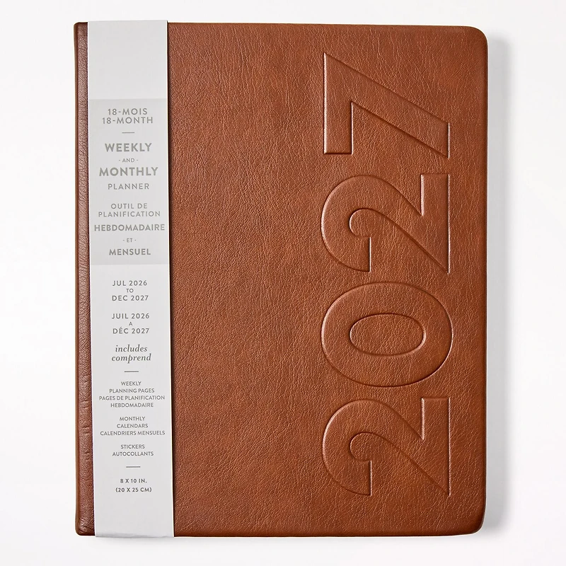 Large PU Cognac Planner, 17 Month