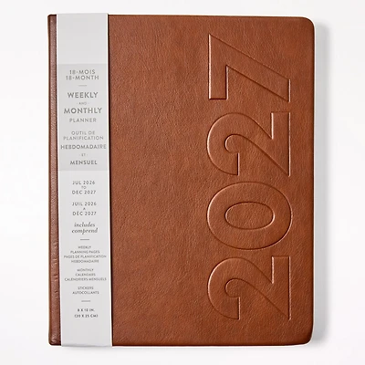 Large PU Cognac Planner, 17 Month