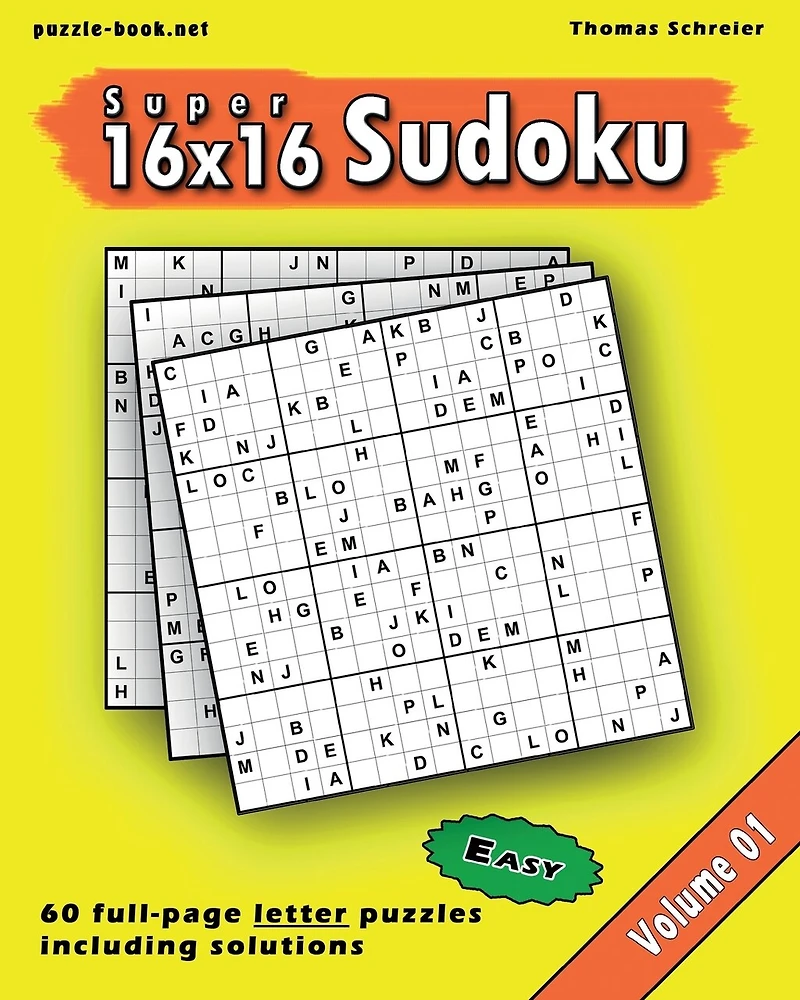 16x16 Super Sudoku: Easy 16x16 Full-page Alphabet Sudoku