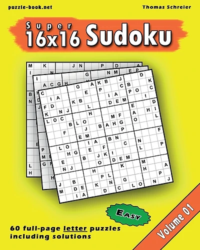 16x16 Super Sudoku: Easy 16x16 Full-page Alphabet Sudoku