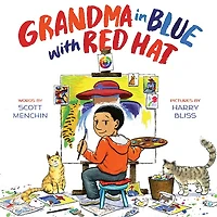 Grandma In Blue With Red Hat
