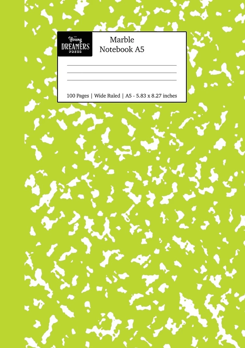 Marble Notebook A5: Green Marble Wide Ruled Journal