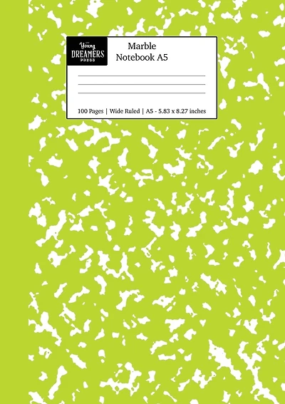 Marble Notebook A5: Green Marble Wide Ruled Journal