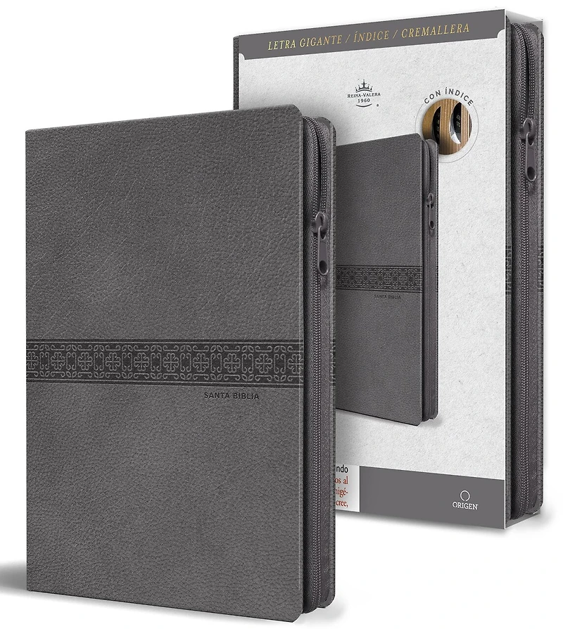 Biblia RVR 1960 Tamaño manual, letra gigante, piel gris con cremallera e índice / Spanish Bible RVR 1960 Giant Print, Gray Leathersoft with Zipper and Index