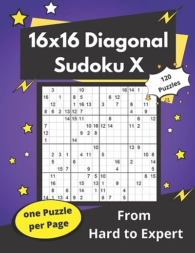 16x16 Diagonal Sudoku X: Hard Mega-sudoku X Puzzles